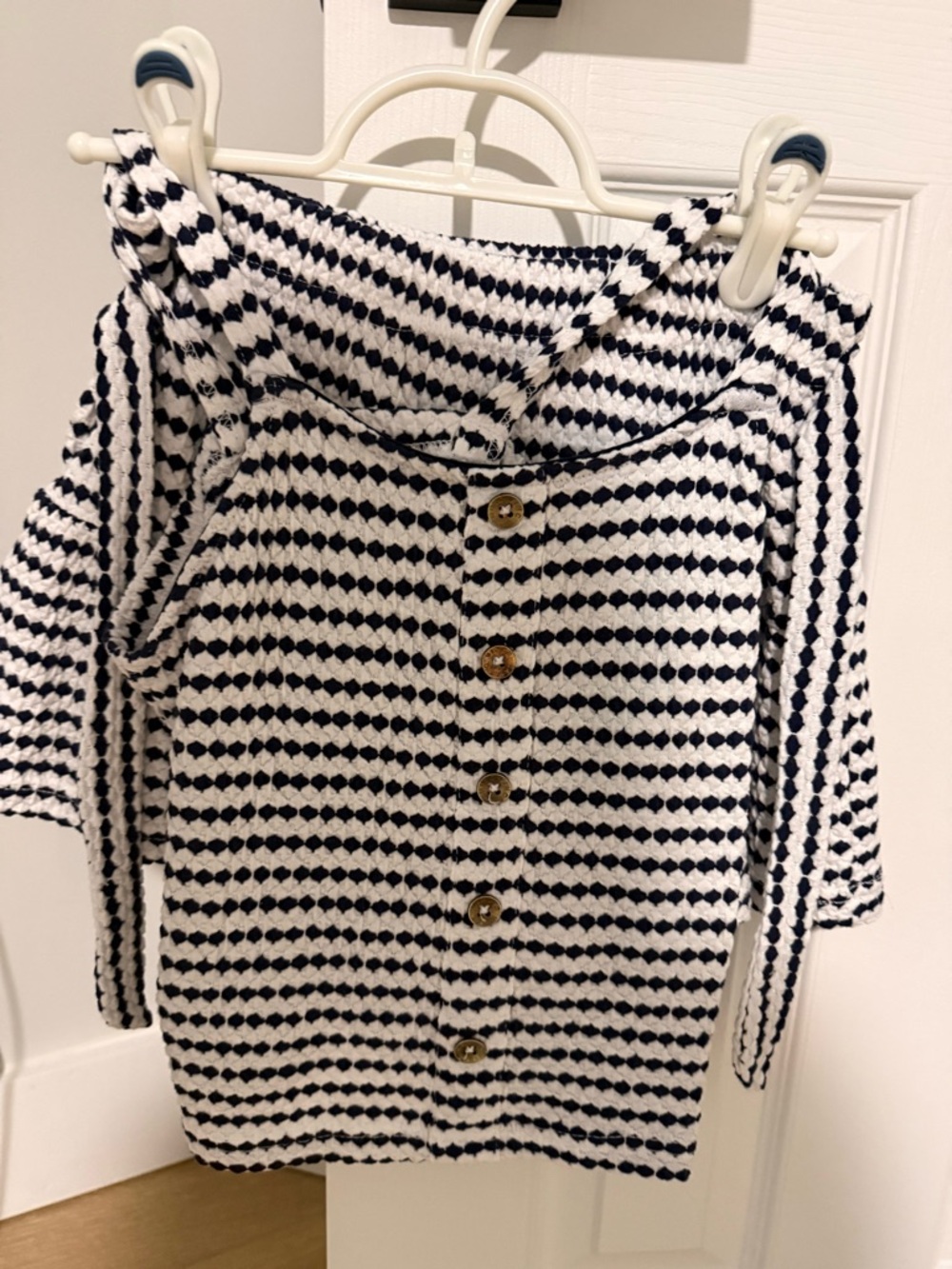 blue and white striped skirt and shirt set